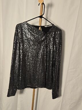 Zara Silver Sequin Long-Sleeve Top